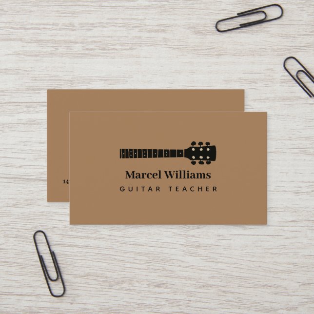 Minimalist Musician Business Card with Guitar Neck (Front/Back In Situ)