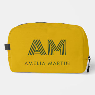 Minimalist Mustard and Forest Green Monogram Dopp Kit