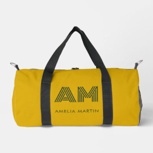 Minimalist Mustard & Forest Green Custom Monogram Duffle Bag