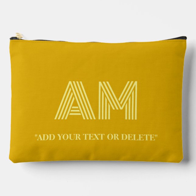 Minimalist Mustard Yellow and Pale Lemon Monogram  Accessory Pouch (Front)