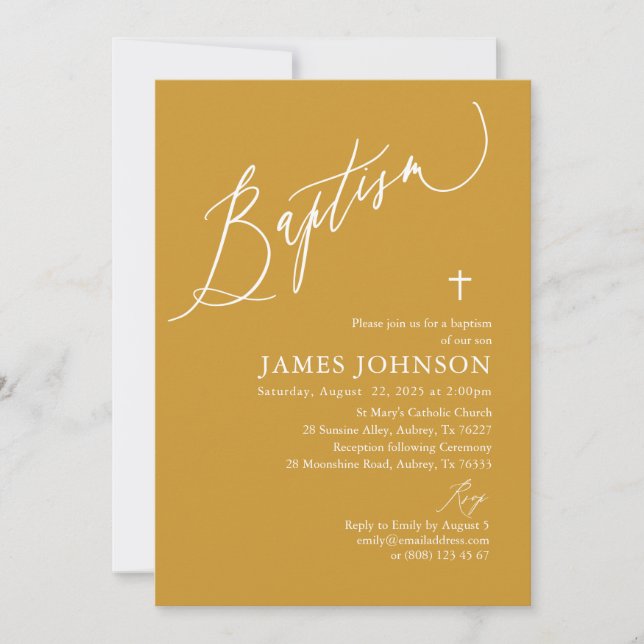 Minimalist Mustard Yellow Baptism Invitation (Front)