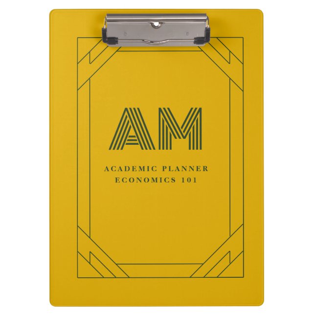 Minimalist Mustard Yellow & Forest Green Monogram Clipboard (Front)