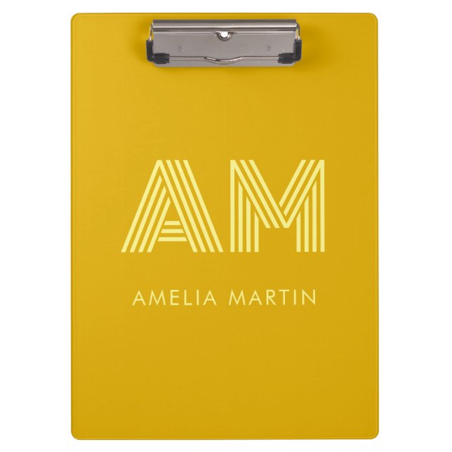 Minimalist Mustard Yellow Monogram Clipboard (Front)