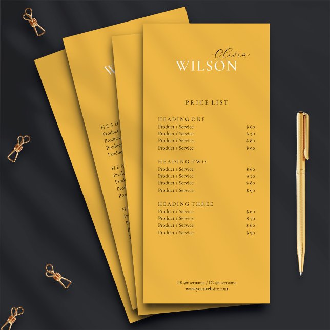 Minimalist Mustard Yellow Price List Rack Card (Creator Uploaded)