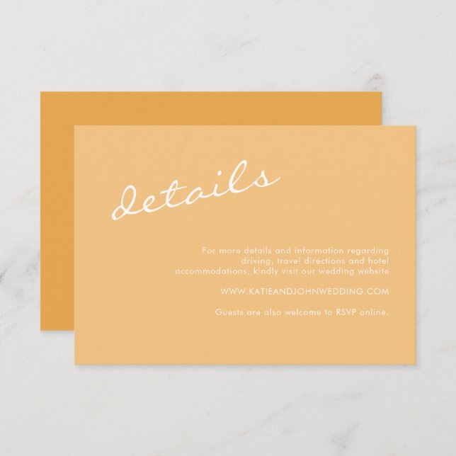 Minimalist Mustard Yellow Wedding Details Enclosure Card (Front/Back)