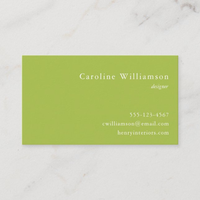 Minimalist Muted Lime Green Elegant Professional  Business Card (Front)