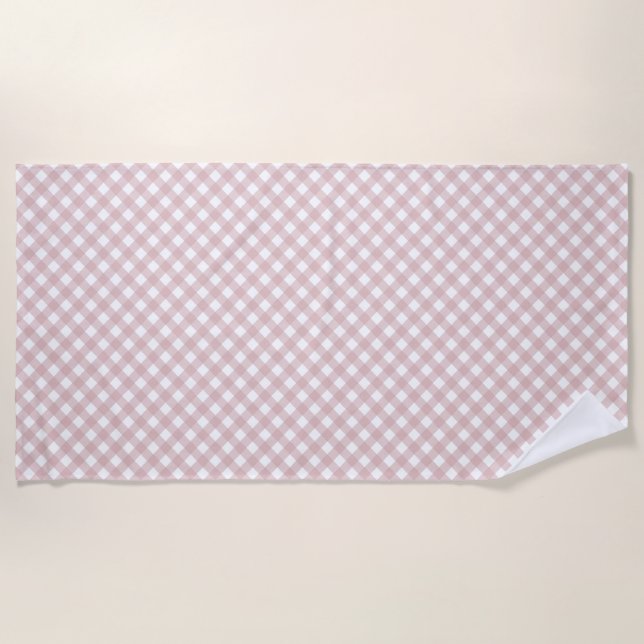 Minimalist Muted Pink Shade Plaid Pattern Beach Towel (Front)