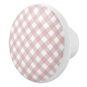 Minimalist Muted Pink Shade Plaid Pattern Ceramic Knob