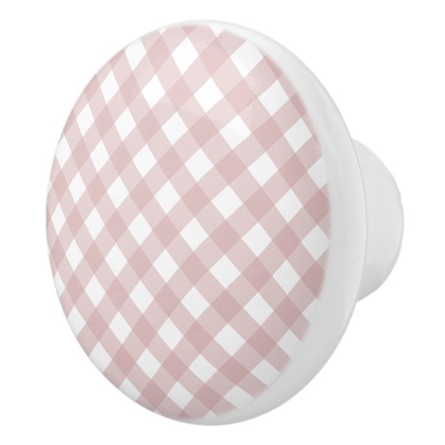 Minimalist Muted Pink Shade Plaid Pattern Ceramic Knob (Right)