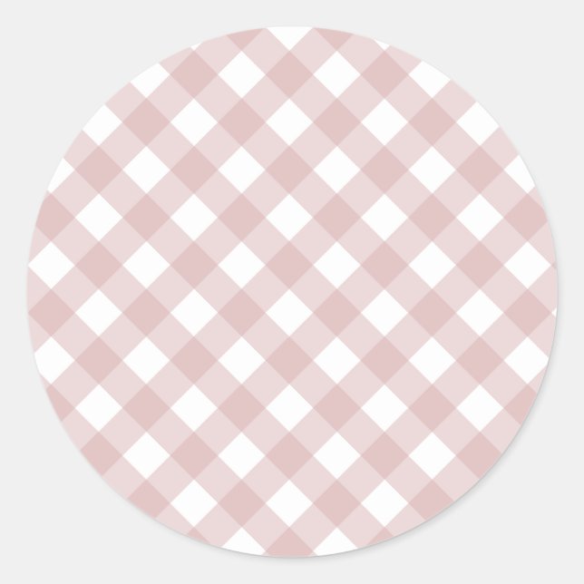 Minimalist Muted Pink Shade Plaid Pattern Classic Round Sticker (Front)