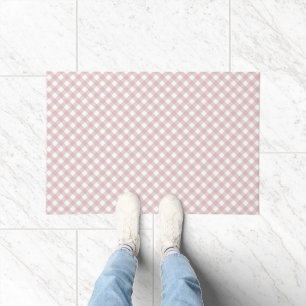 Minimalist Muted Pink Shade Plaid Pattern Doormat