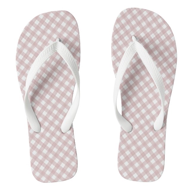 Minimalist Muted Pink Shade Plaid Pattern Flip Flops (Footbed)