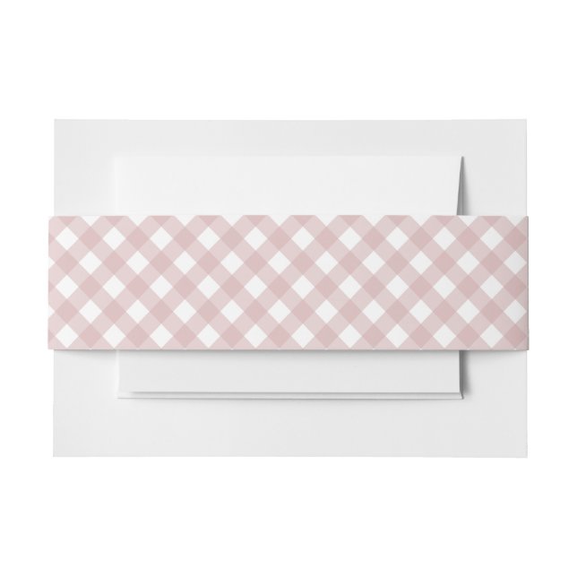 Minimalist Muted Pink Shade Plaid Pattern Invitation Belly Band (Front Example)
