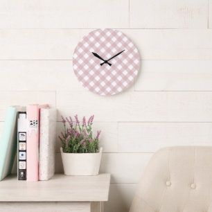 Minimalist Muted Pink Shade Plaid Pattern Large Clock