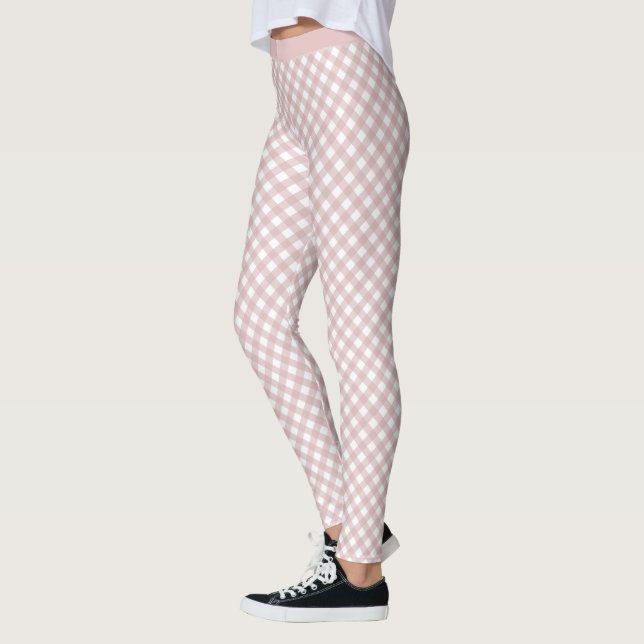 Minimalist Muted Pink Shade Plaid Pattern Leggings (Left)