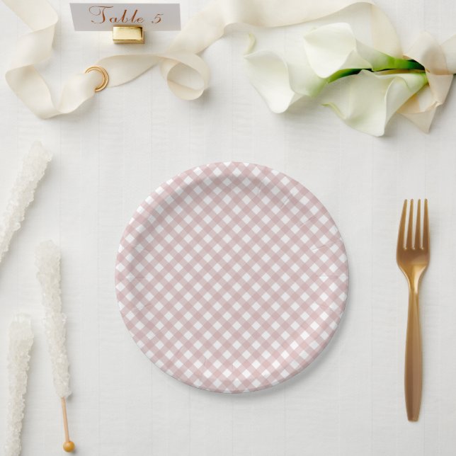 Minimalist Muted Pink Shade Plaid Pattern Paper Plate (Wedding)