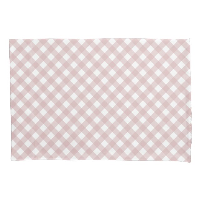 Minimalist Muted Pink Shade Plaid Pattern Pillowcase (Front)