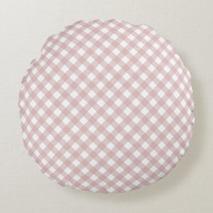 Minimalist Muted Pink Shade Plaid Pattern Round Cushion