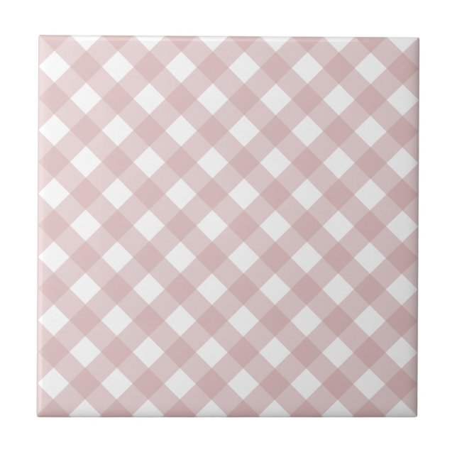 Minimalist Muted Pink Shade Plaid Pattern Tile (Front)