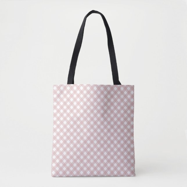 Minimalist Muted Pink Shade Plaid Pattern Tote Bag (Front)