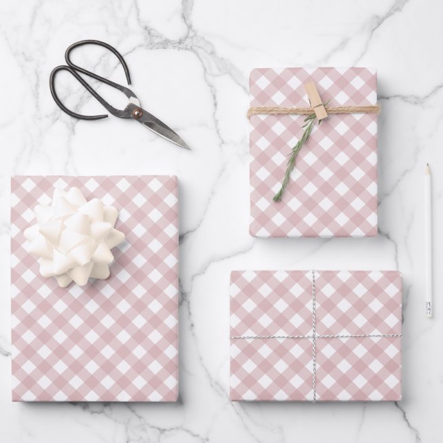 Minimalist Muted Pink Shade Plaid Pattern Wrapping Paper Sheet (Front)