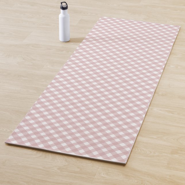 Minimalist Muted Pink Shade Plaid Pattern Yoga Mat (In Situ)
