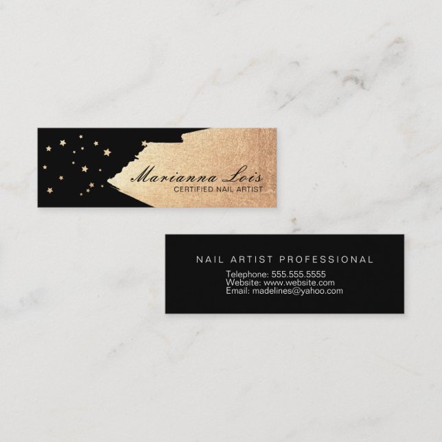 Minimalist Nail Technician Salon Gold Polish Stars Mini Business Card (Front/Back)