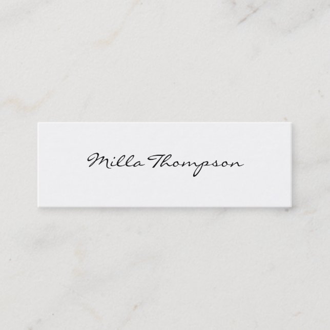 minimalist name & contact number white mini business card (Front)