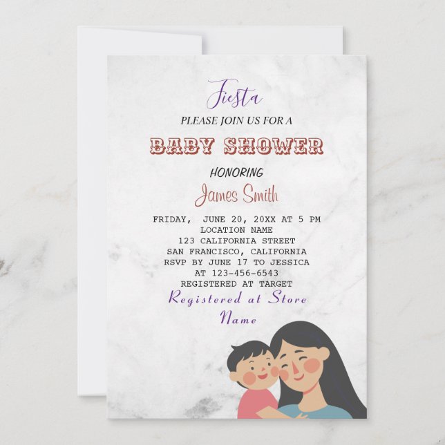 Minimalist Name Customise White Marble Baby Shower Invitation (Front)