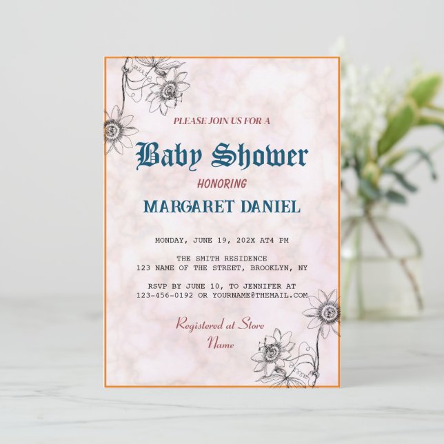 Minimalist Name Customise White Marble Baby Shower Invitation (Standing Front)