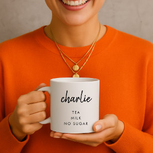Minimalist Name Drink Preference Tea Milk Sugar Coffee Mug