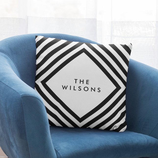 Minimalist Name Geometric Black Lines Pattern Cushion (Creator Uploaded)