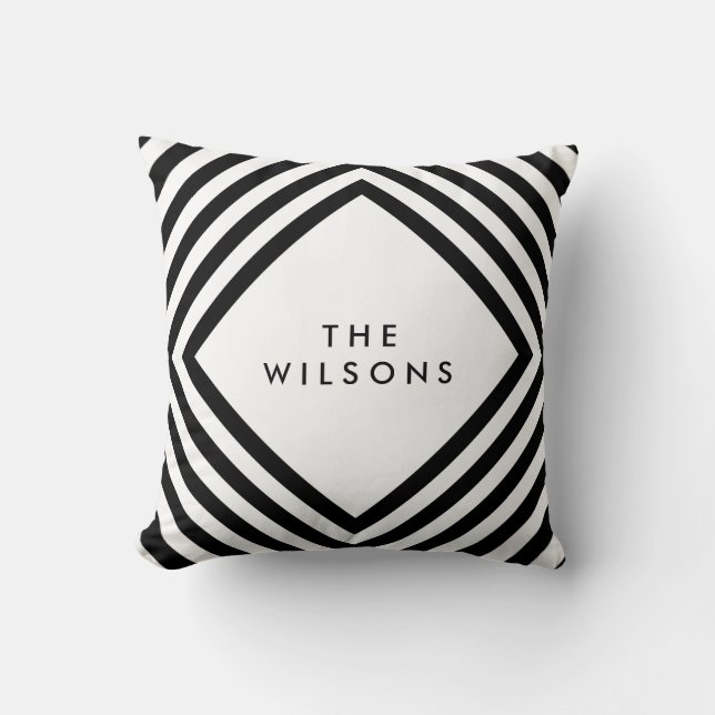 Minimalist Name Geometric Black Lines Pattern Cushion (Front)