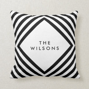 Minimalist Name Geometric Black Lines Pattern Cushion
