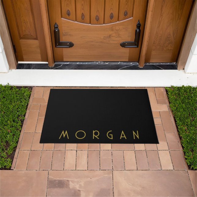  Minimalist Name Monogram Gold Black Doormat (Outdoor)