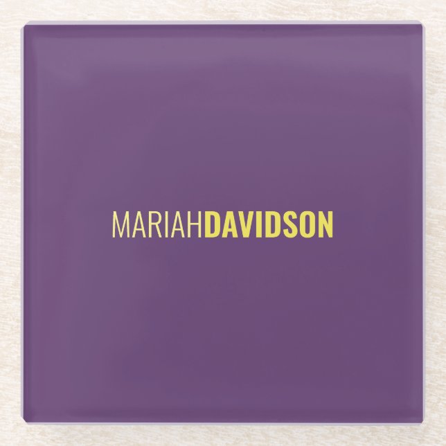 Minimalist Name Professional Indigo & Yellow Glass Coaster (Front)