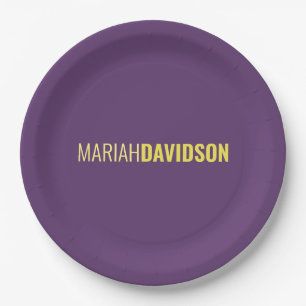 Minimalist Name Professional Indigo & Yellow Paper Plate