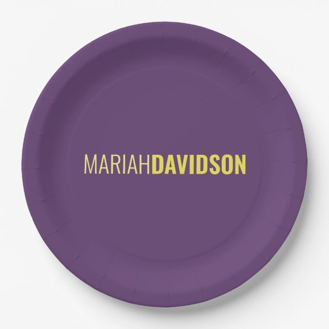 Minimalist Name Professional Indigo & Yellow Paper Plate (Front)