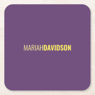 Minimalist Name Professional Indigo & Yellow Square Paper Coaster