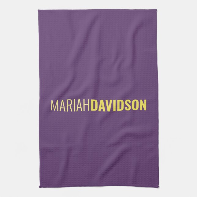 Minimalist Name Professional Indigo & Yellow Tea Towel (Vertical)