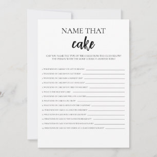 Minimalist Name That Cake Bridal Shower Game Card
