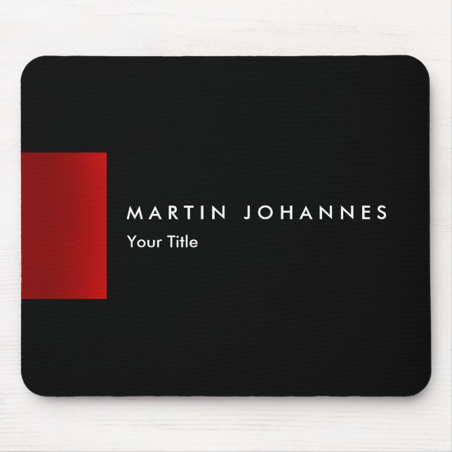 Minimalist name title black red professional mouse mat (Front)