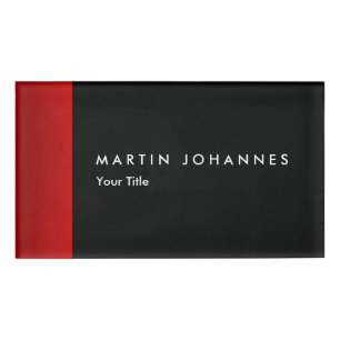 Minimalist name title black red professional name tag
