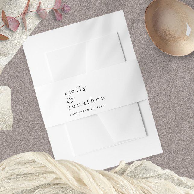 Minimalist Names Date Black White Wedding Invitation Belly Band (Creator Uploaded)