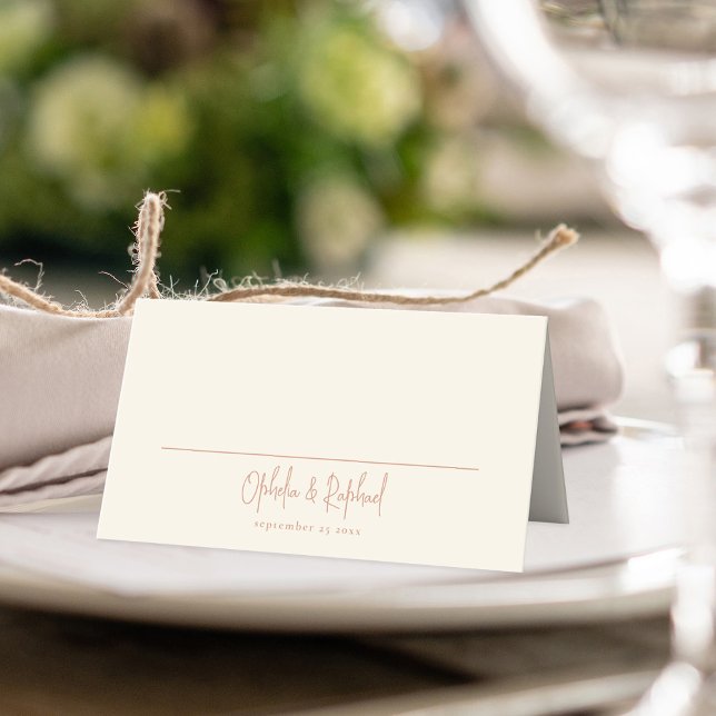Minimalist Names Date Photo Cream Wedding  Place Card (Name card cream with optional custom photo on the back)