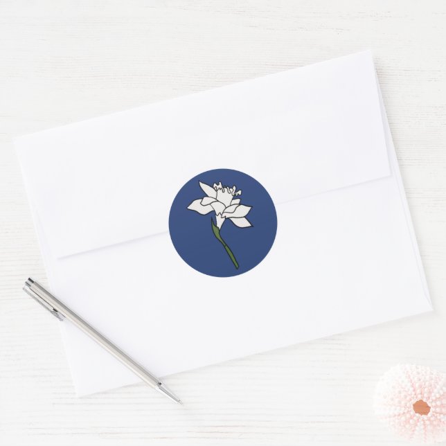 Minimalist Narcissus Wedding Classic Round Sticker (Envelope)