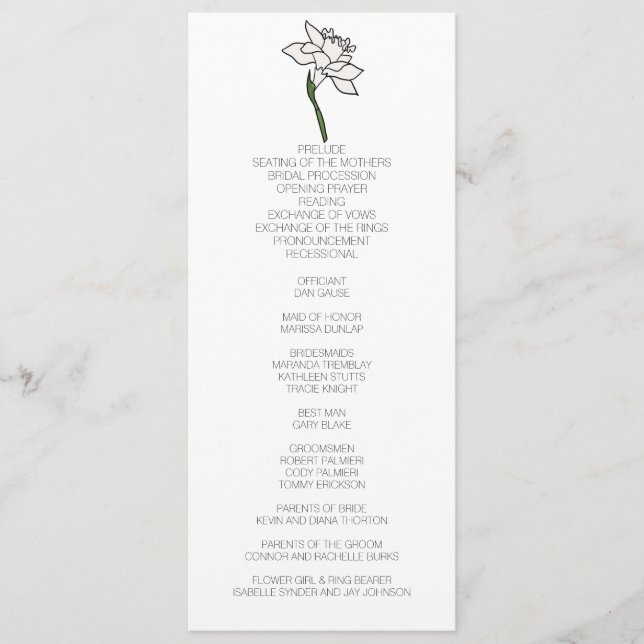 Minimalist Narcissus Wedding Program Programme (Front)