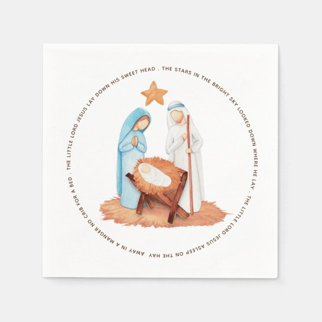 Minimalist Nativity Away In A Manger Lyrics Napkin (Front)
