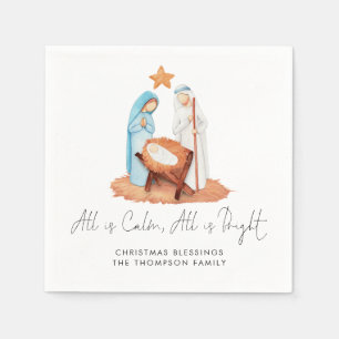 Minimalist Nativity Scene All Is Calm Name  Napkin