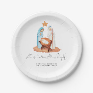 Minimalist Nativity Scene All Is Calm Name Paper Plate